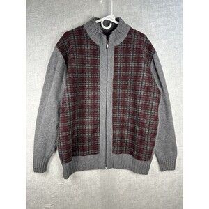 VTG Gionfriddo Full Zip Wool Sweater Mens L Grandpacore Italy Gray Red Plaid